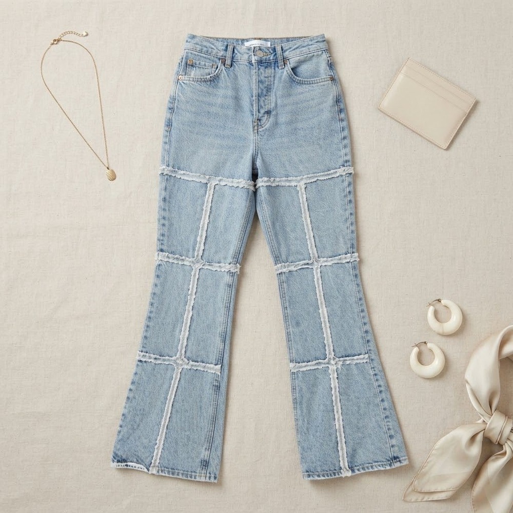 PacSun Patchwork Jeans Womens 28 Blue High Rise Bootcut Frayed Boho Y2K Style